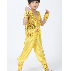 Gold yellow sequined girls boys stage performance jazz dance modern dance school play costumes dresses 